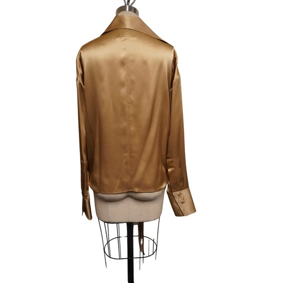 Silk Front Tie Blouse Gold - Picture 2 of 2